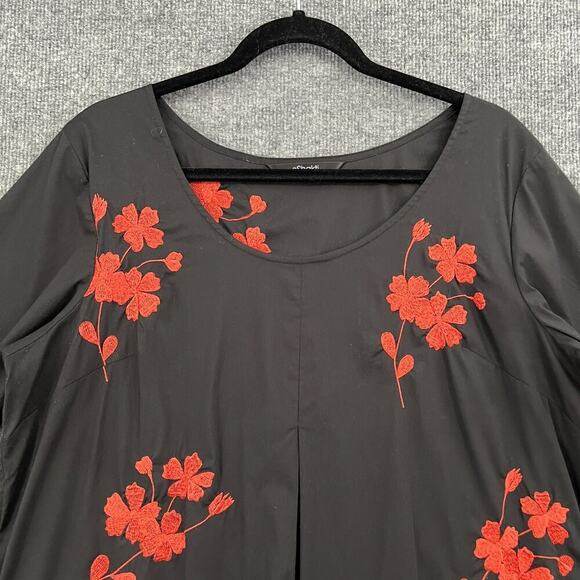 eShakti Dress Womens XL 18 Black Floral Embroidered Shift Pullover Half Sleeve - Picture 2 of 11